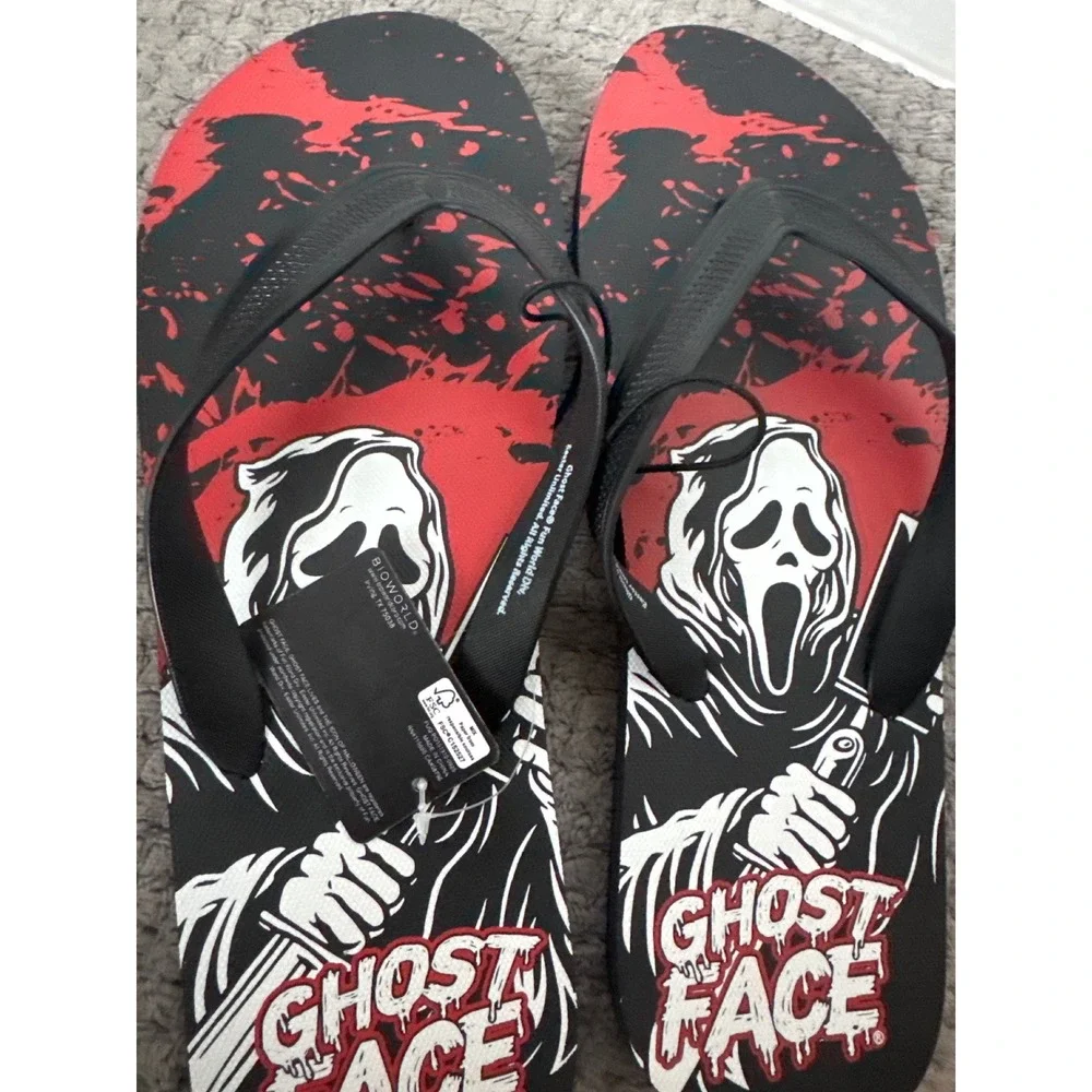 Bioworld Ghost Face Scream Horror Movie Flip Flops Mens Red Black Sandals NEW